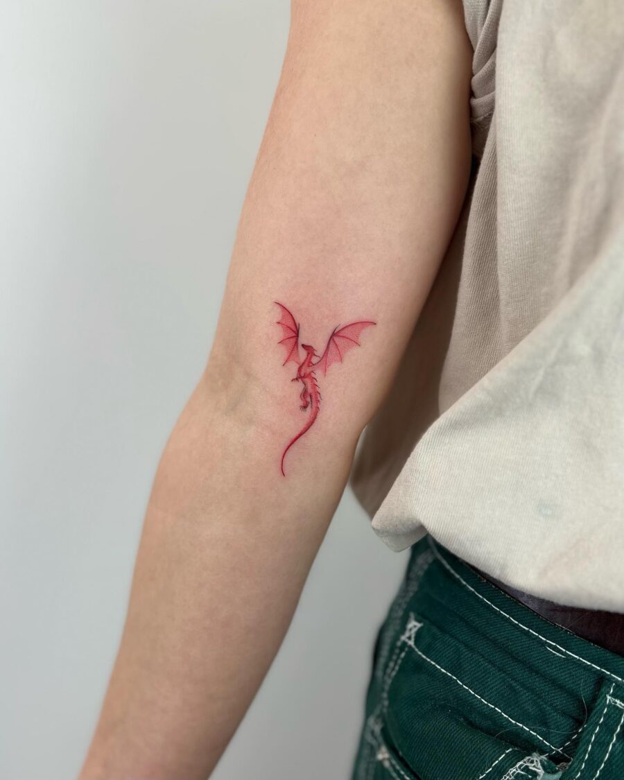 Stunning dragon design in vibrant red ink