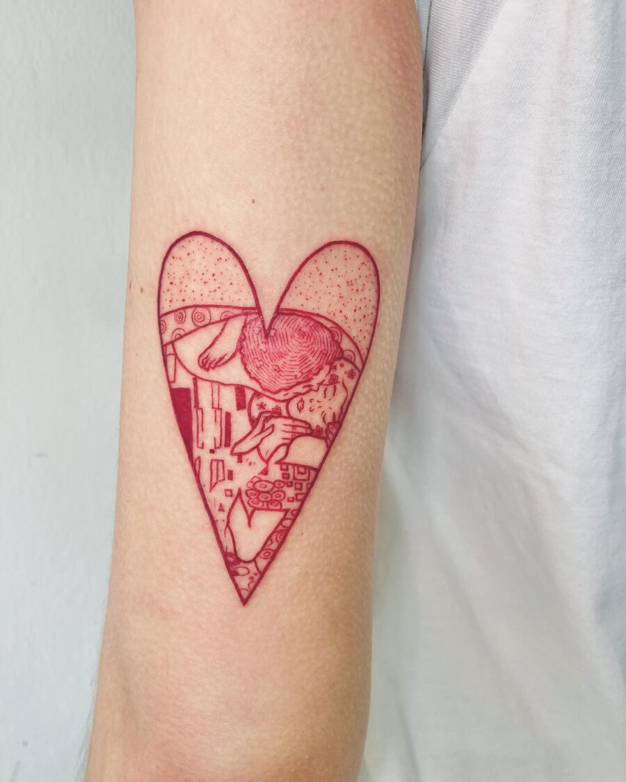Artful Red Ink Heart Tattoo Design