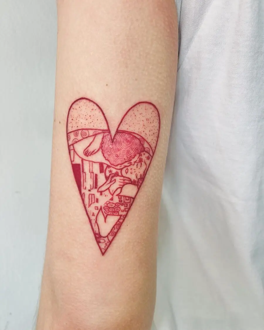 Artful Red Ink Heart Tattoo Design