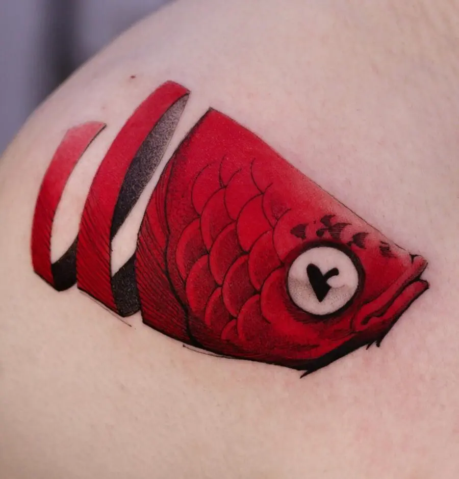 Striking red fish tattoo with unique elements