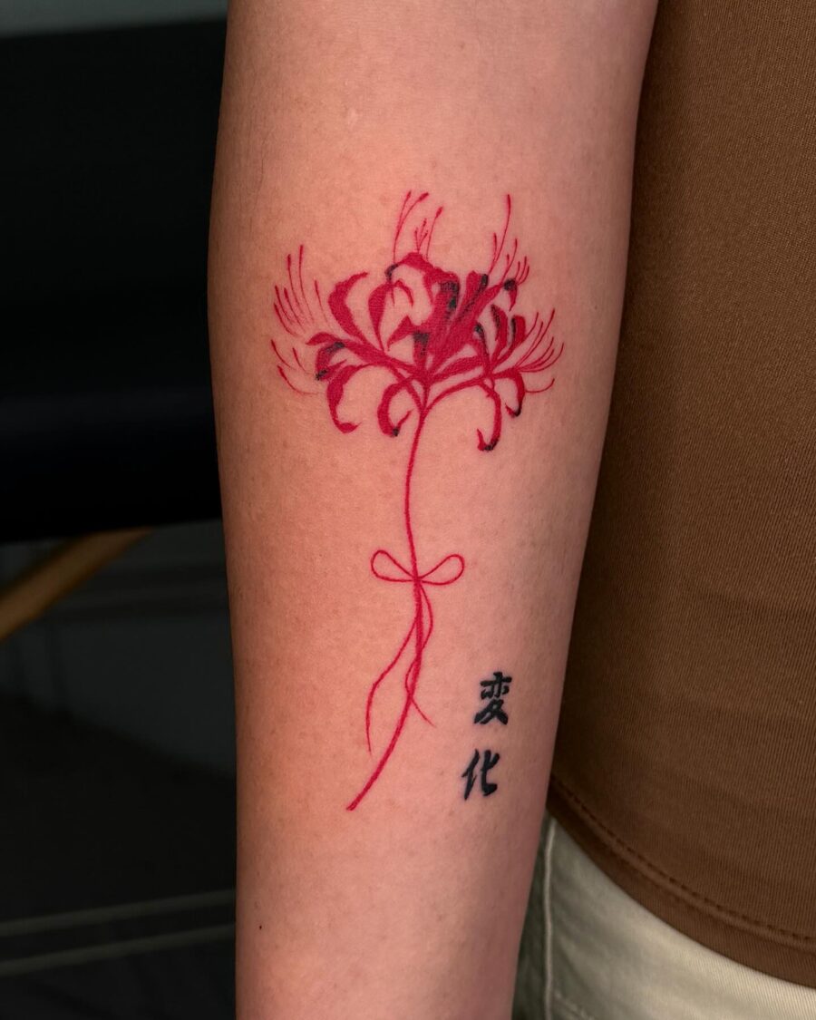 Stunning Red Ink Floral Tattoo Design