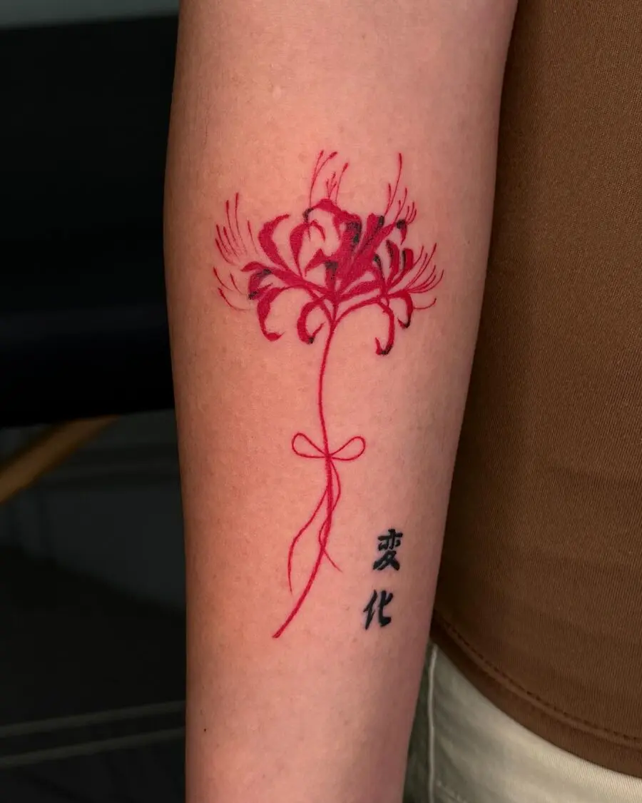 Stunning Red Ink Floral Tattoo Design