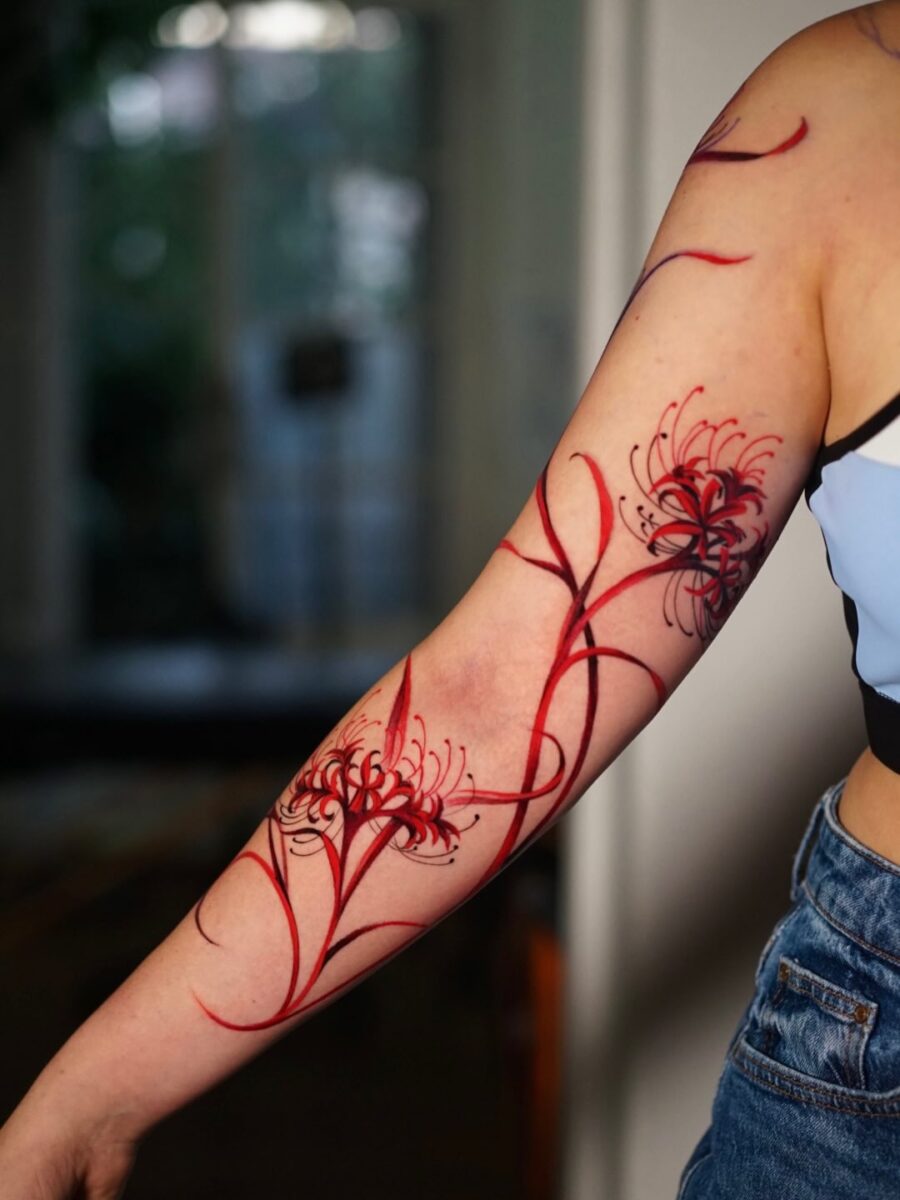 Elegant red flower tattoos with intricate designs