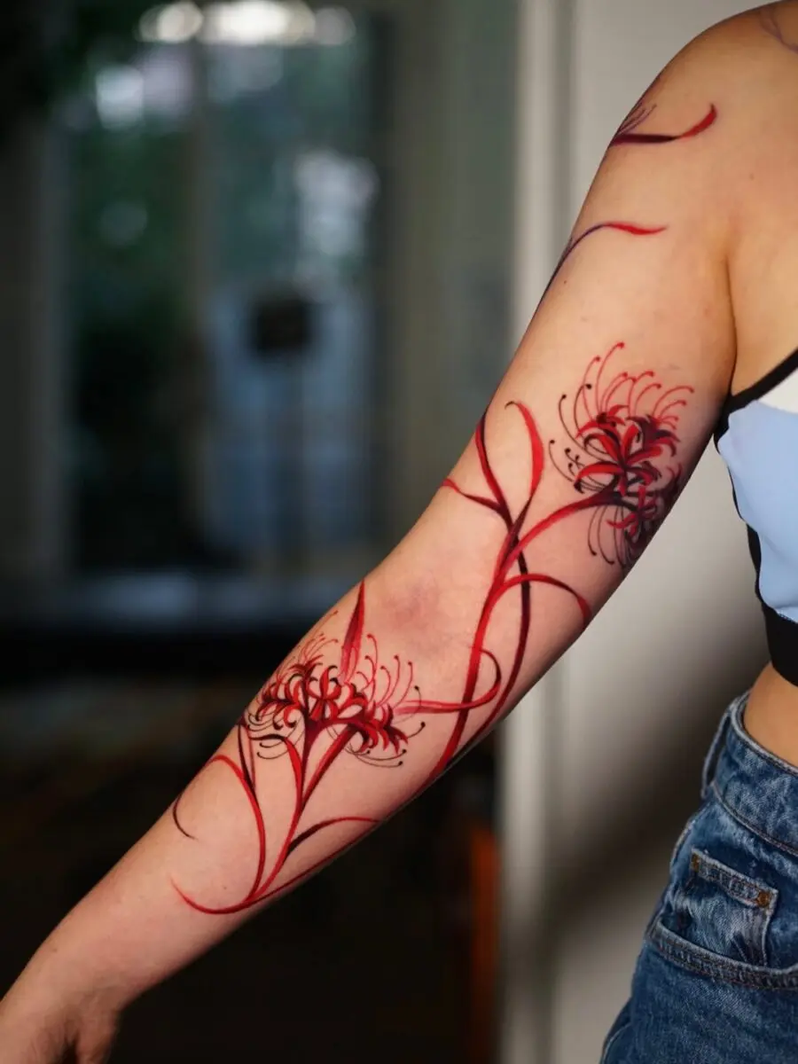 Elegant red flower tattoos with intricate designs