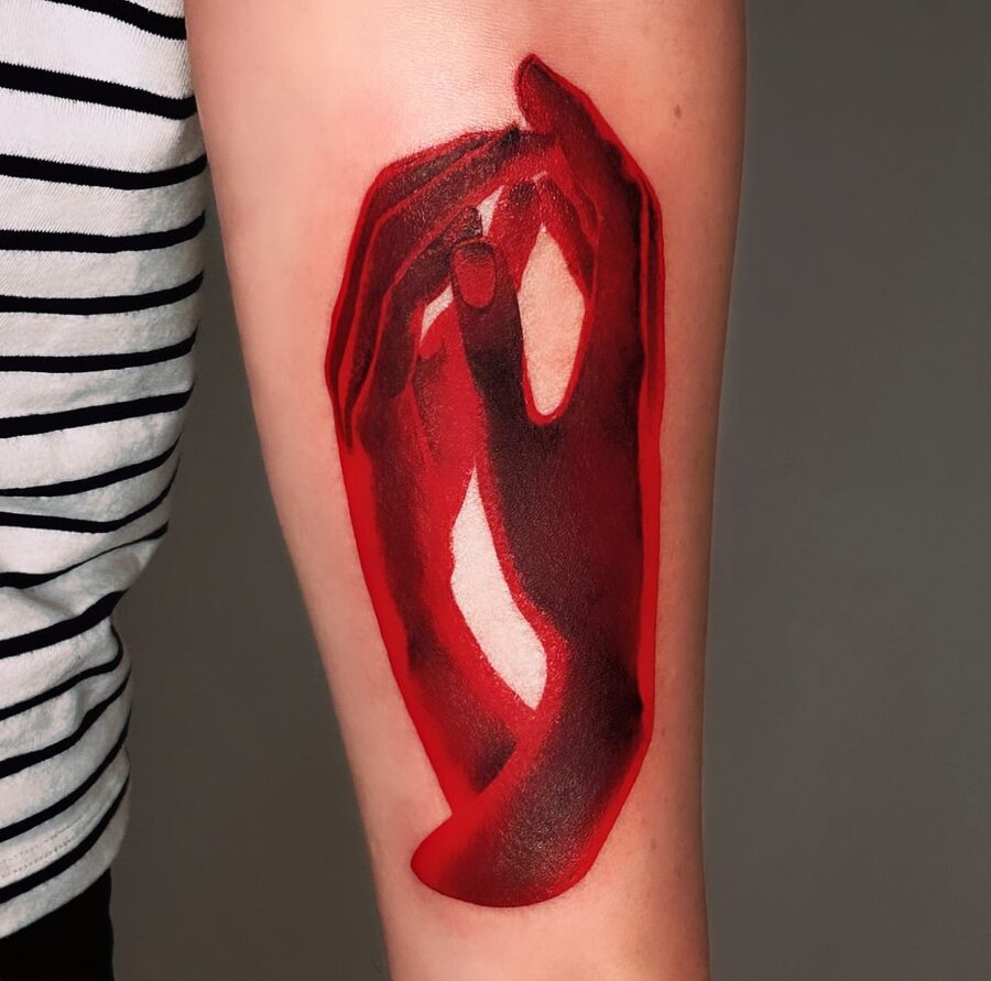 Intricate Red Ink Representation of Hands