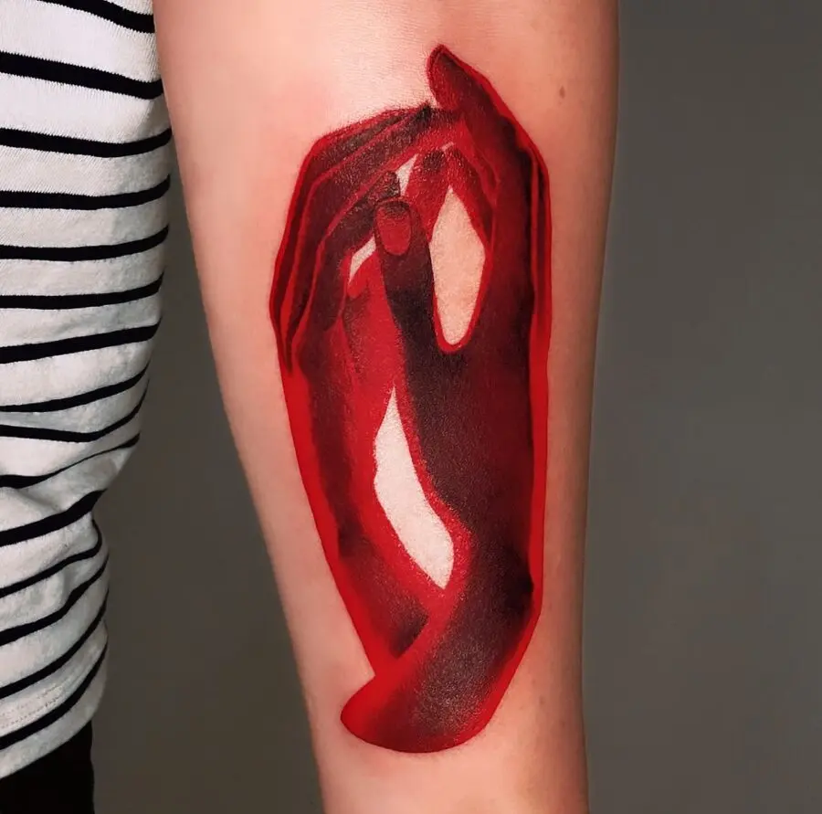 Intricate Red Ink Representation of Hands