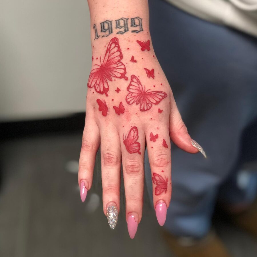 Charming red ink butterfly tattoo collection
