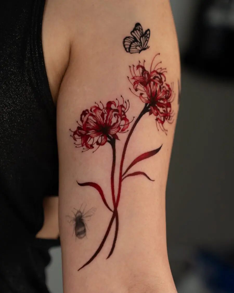 Stunning Floral Red Ink Tattoo Designs