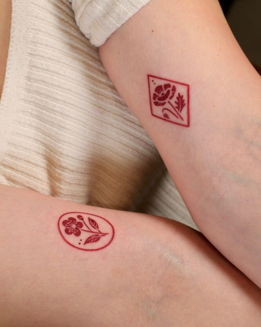 Stylish Red Ink Floral Tattoo Designs