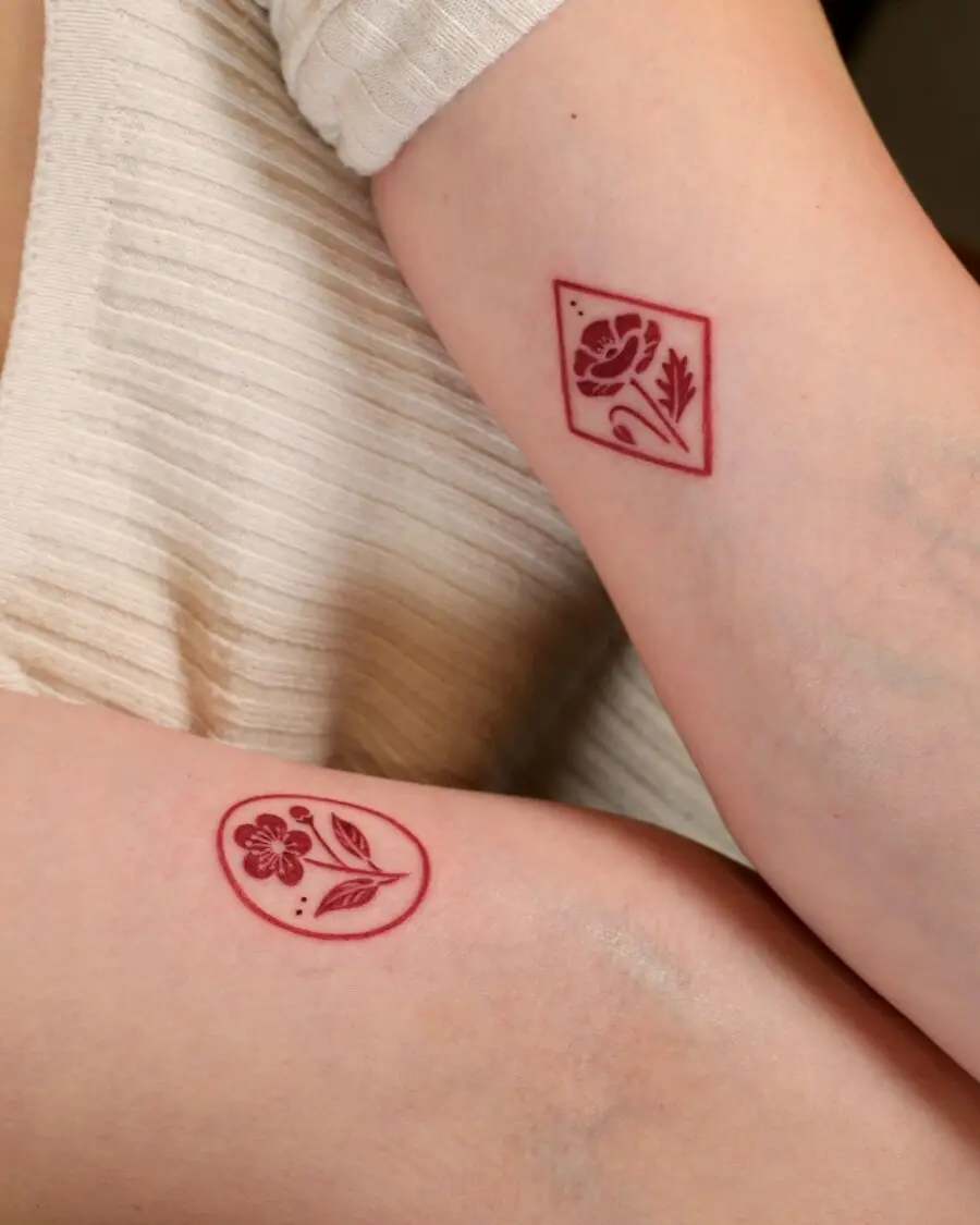 Stylish Red Ink Floral Tattoo Designs