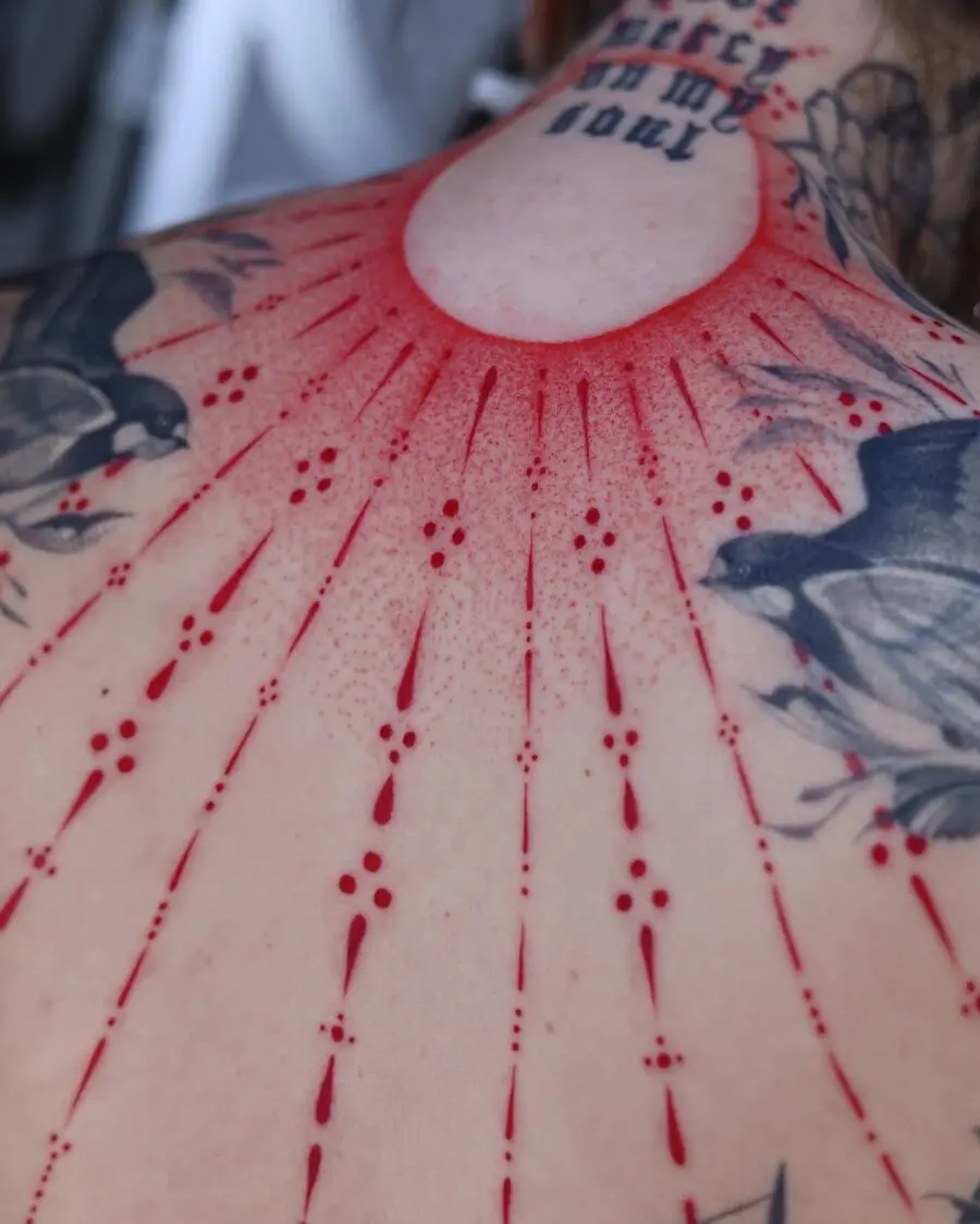 Striking Red Ink Tattoo Back Artwork