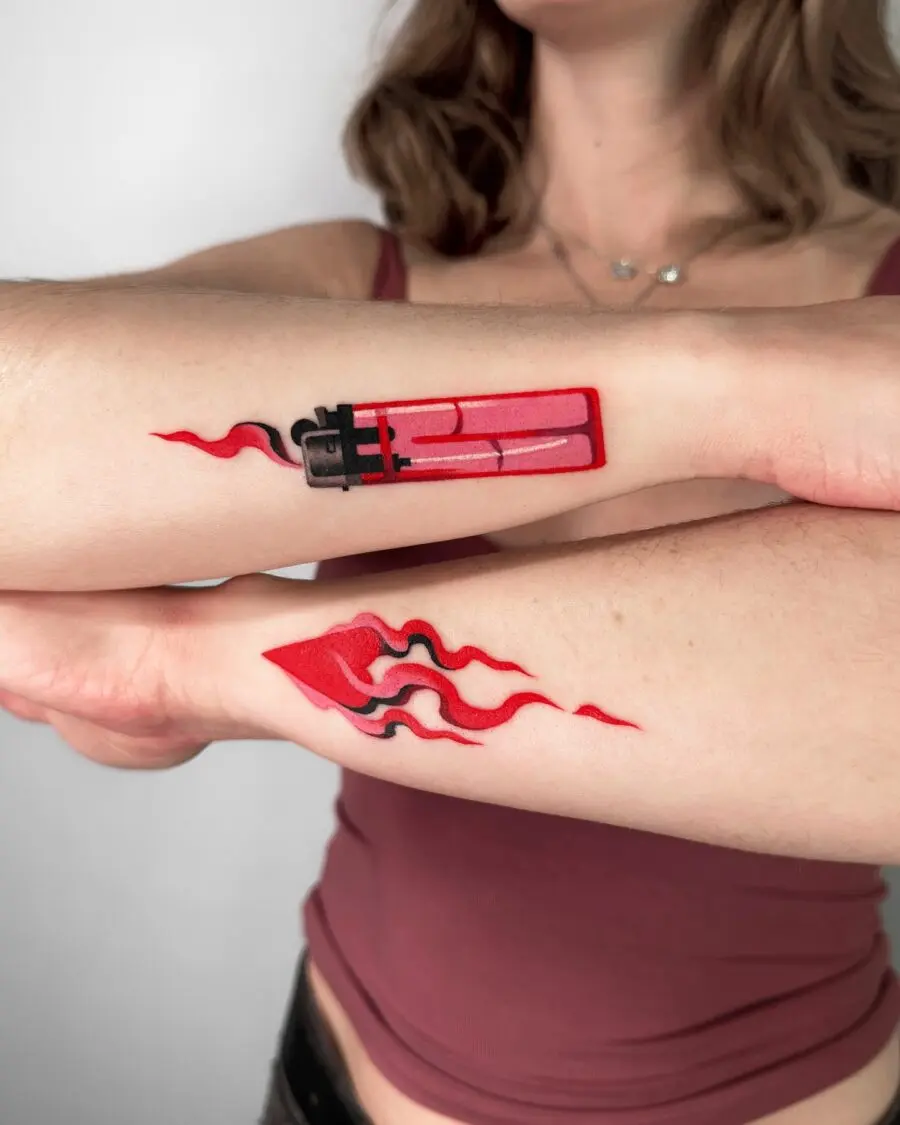 Vibrant Red Ink Tattoos with Bold Designs