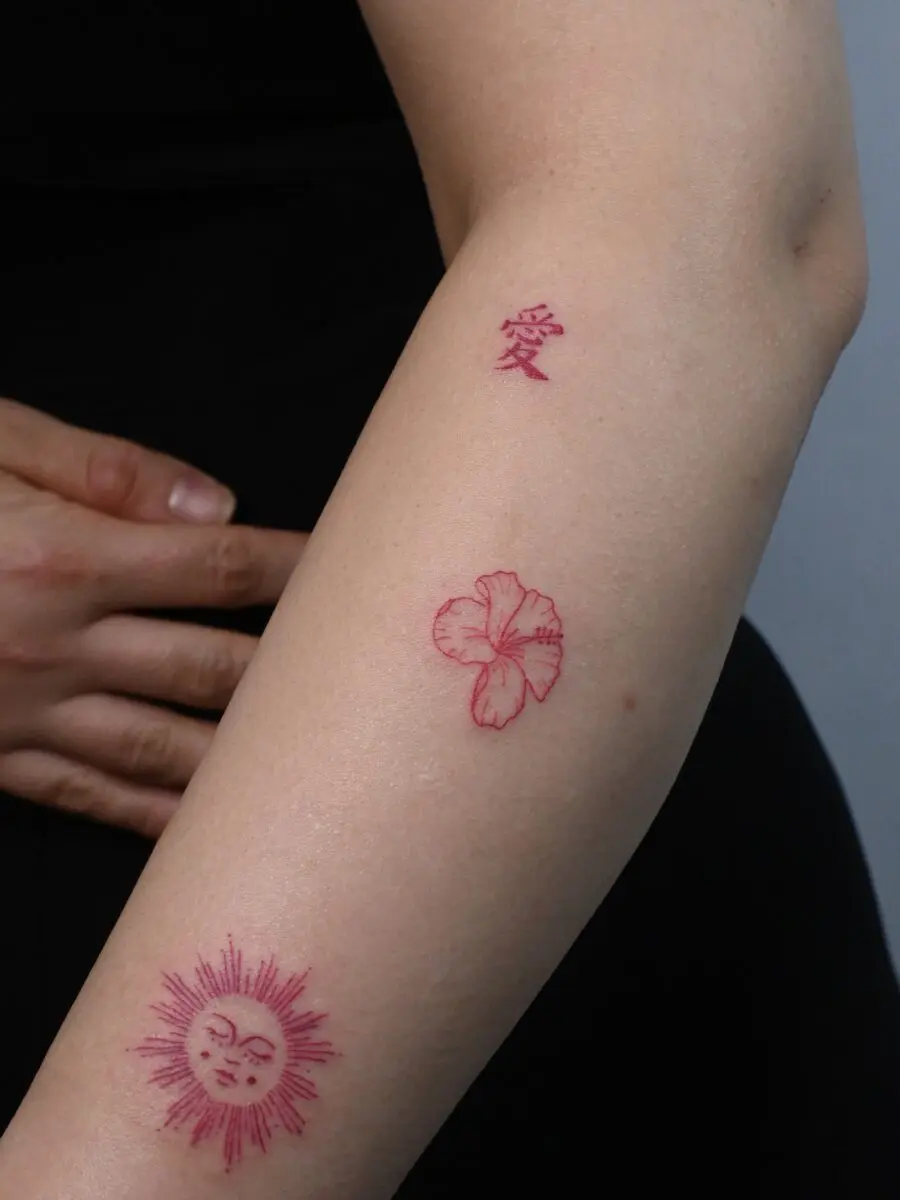Vibrant red ink tattoo designs showcased here