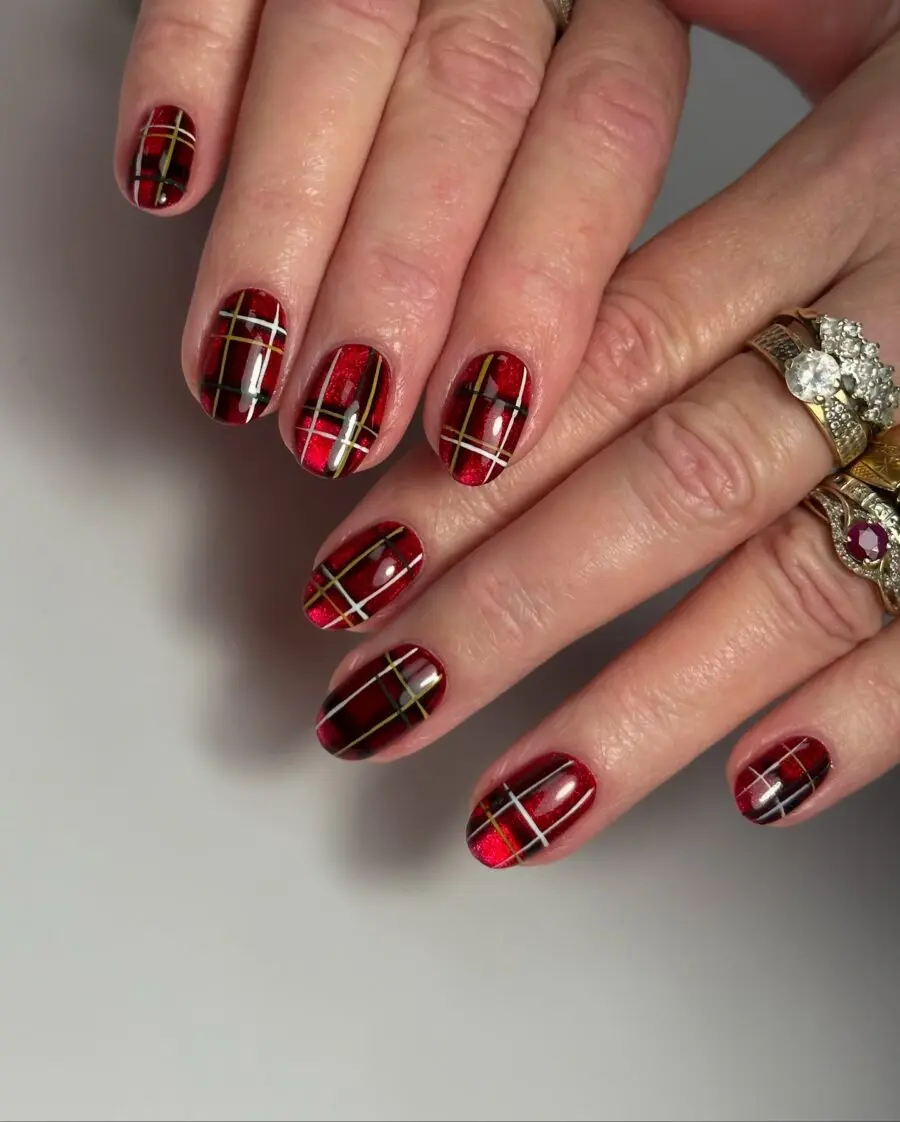 Chic Plaid Design for Festive Nails