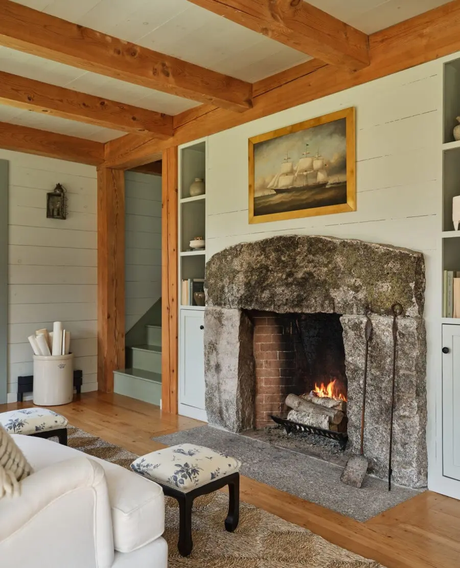 Cozy Rustic Stone Fireplace in Modern Living Room