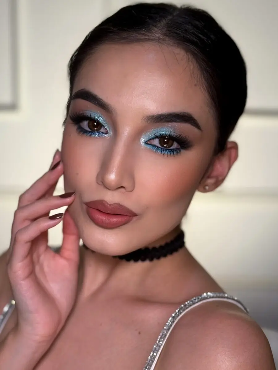 Bold Blue Eyes and Chic Lip Look