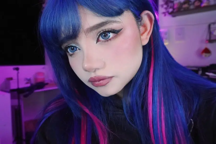 Vibrant blues and striking pink accents