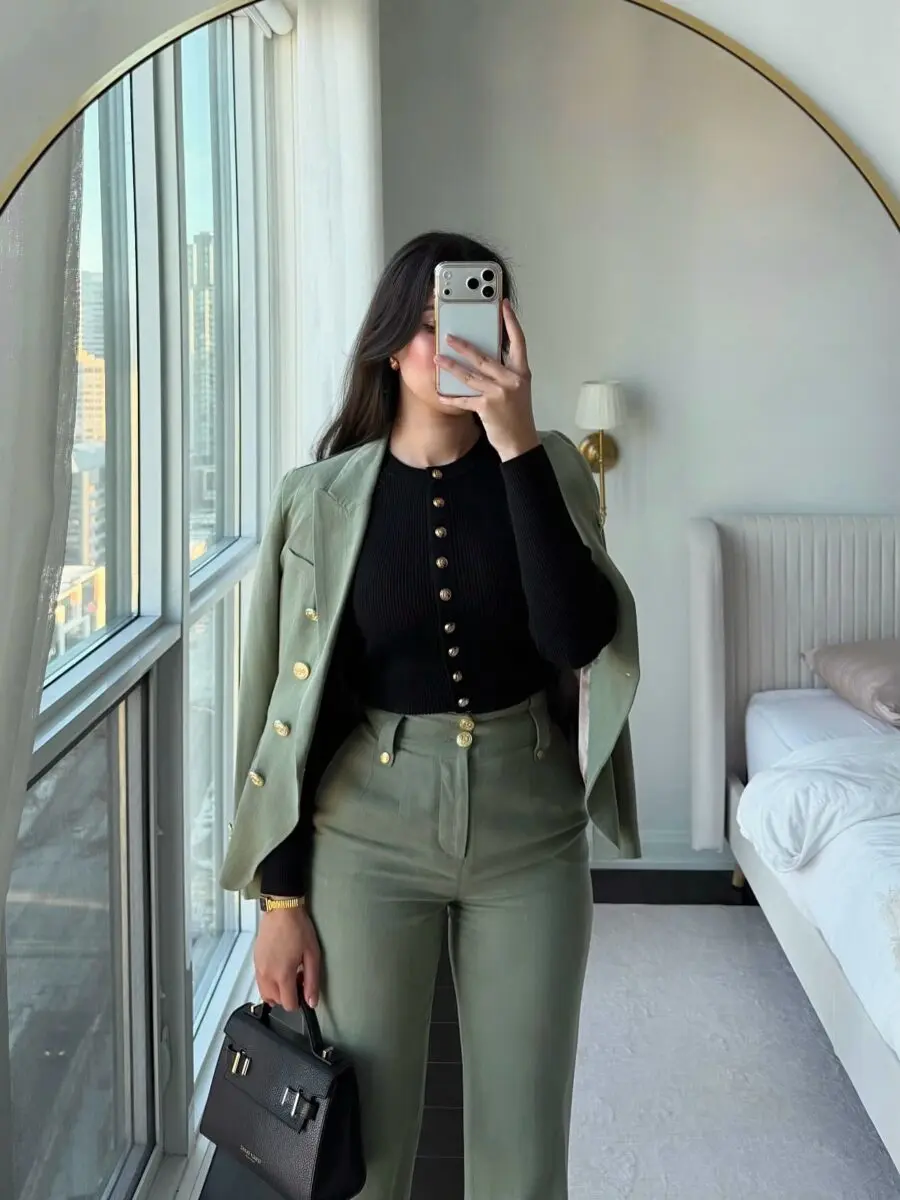 Chic Green Blazer with Tailored Pants Ensemble