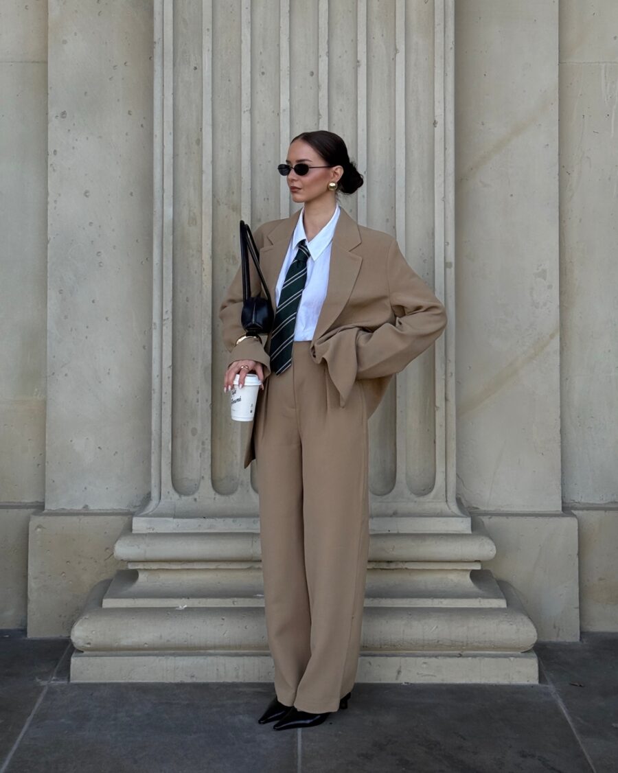 Chic beige suit for a polished semi-formal look