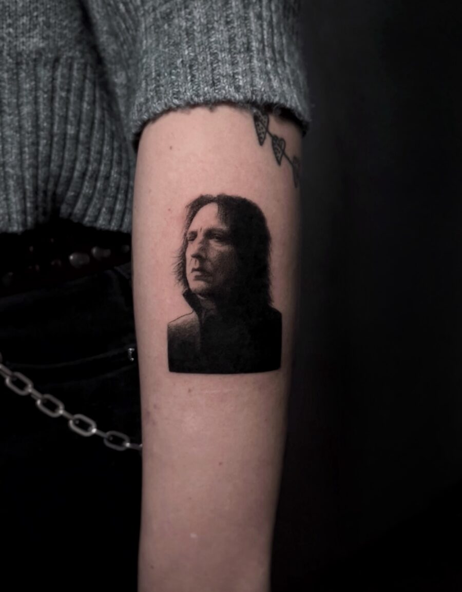 Intricate Severus Snape Tattoo in Black and Gray