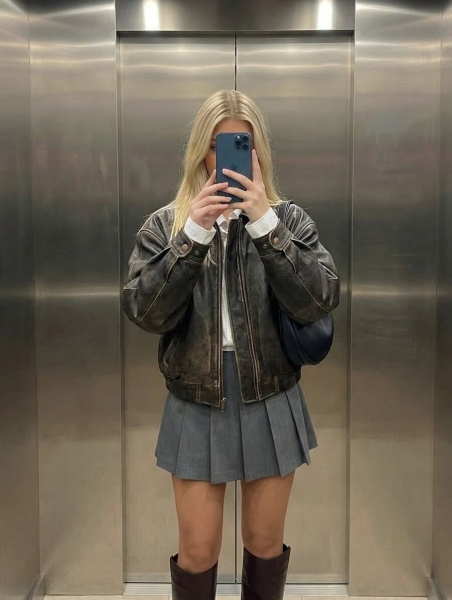 Chic Semi-Formal Look with Leather and Pleats