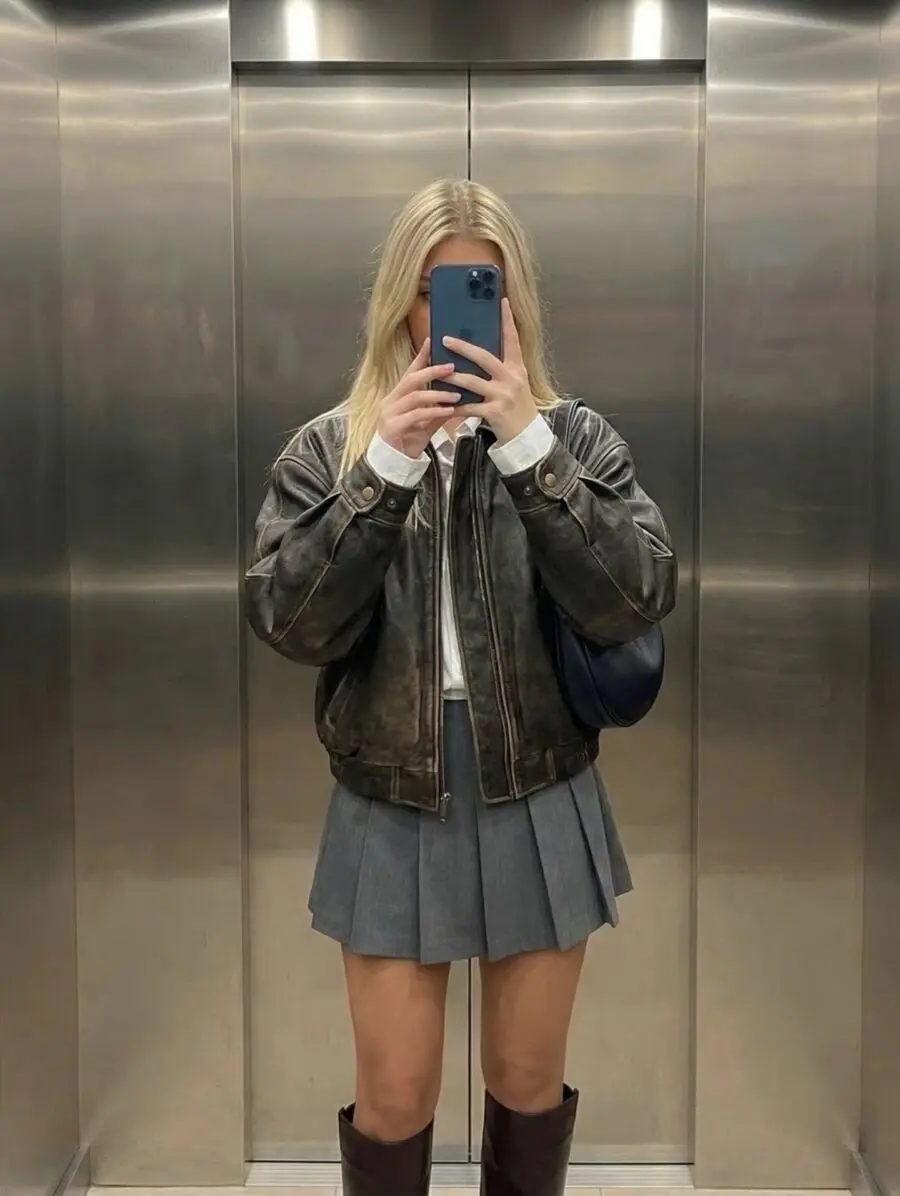 Chic Semi-Formal Look with Leather and Pleats