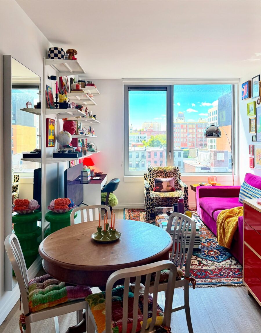 Colorful accents brighten compact living spaces