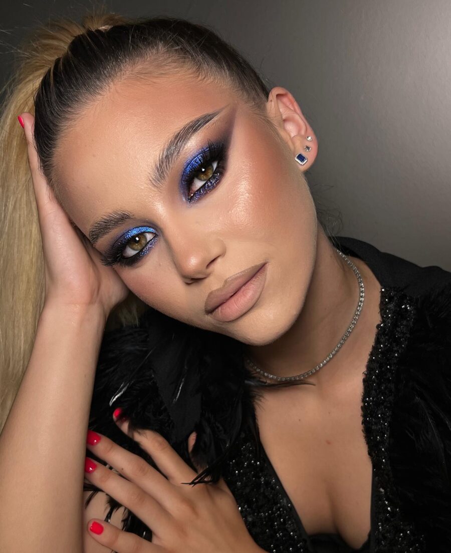 Dramatic smokey eye with vibrant blue accents