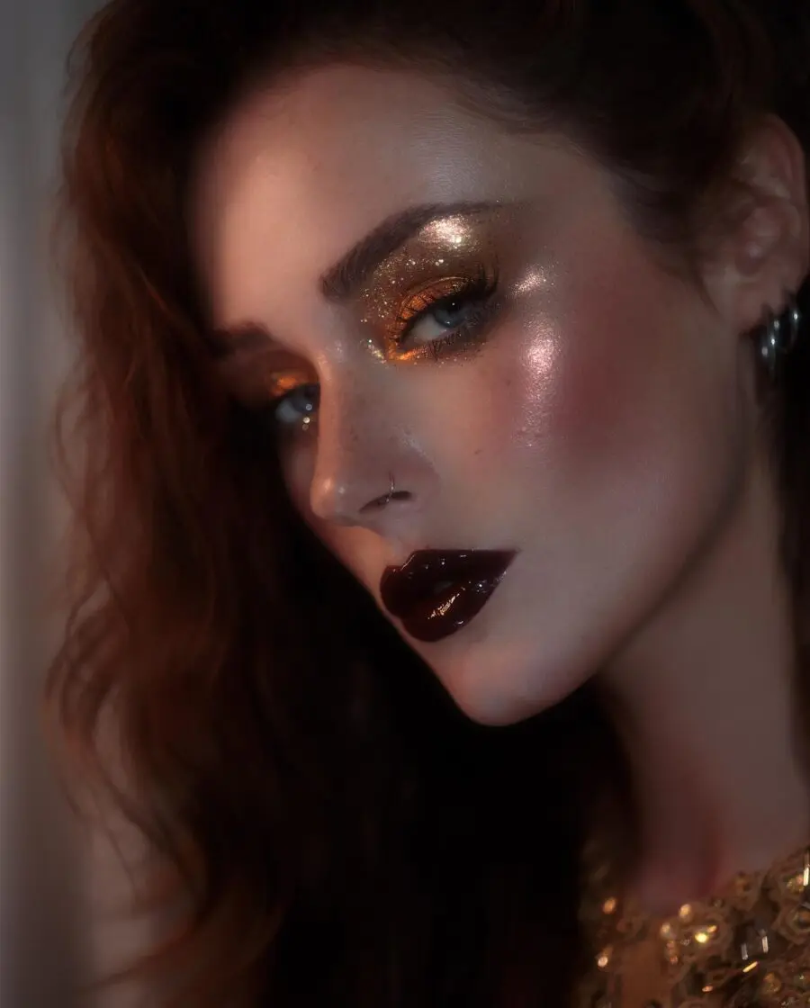 Glamorous smokey eye with shimmering gold accents