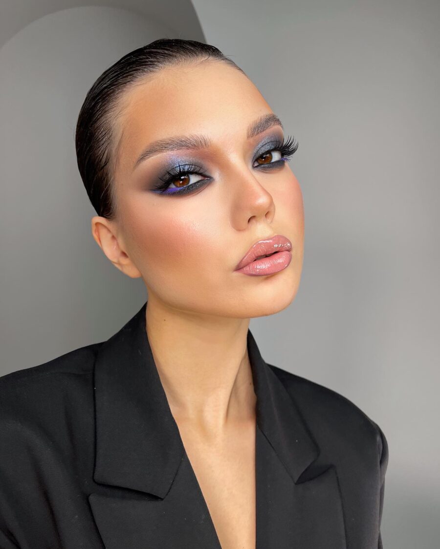 Elegant smokey eye with glossy lips