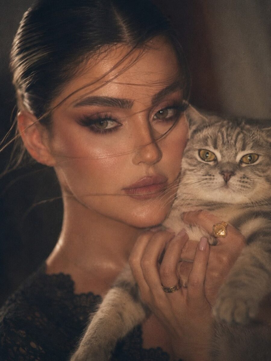 Elegant soft glam with a charming companion