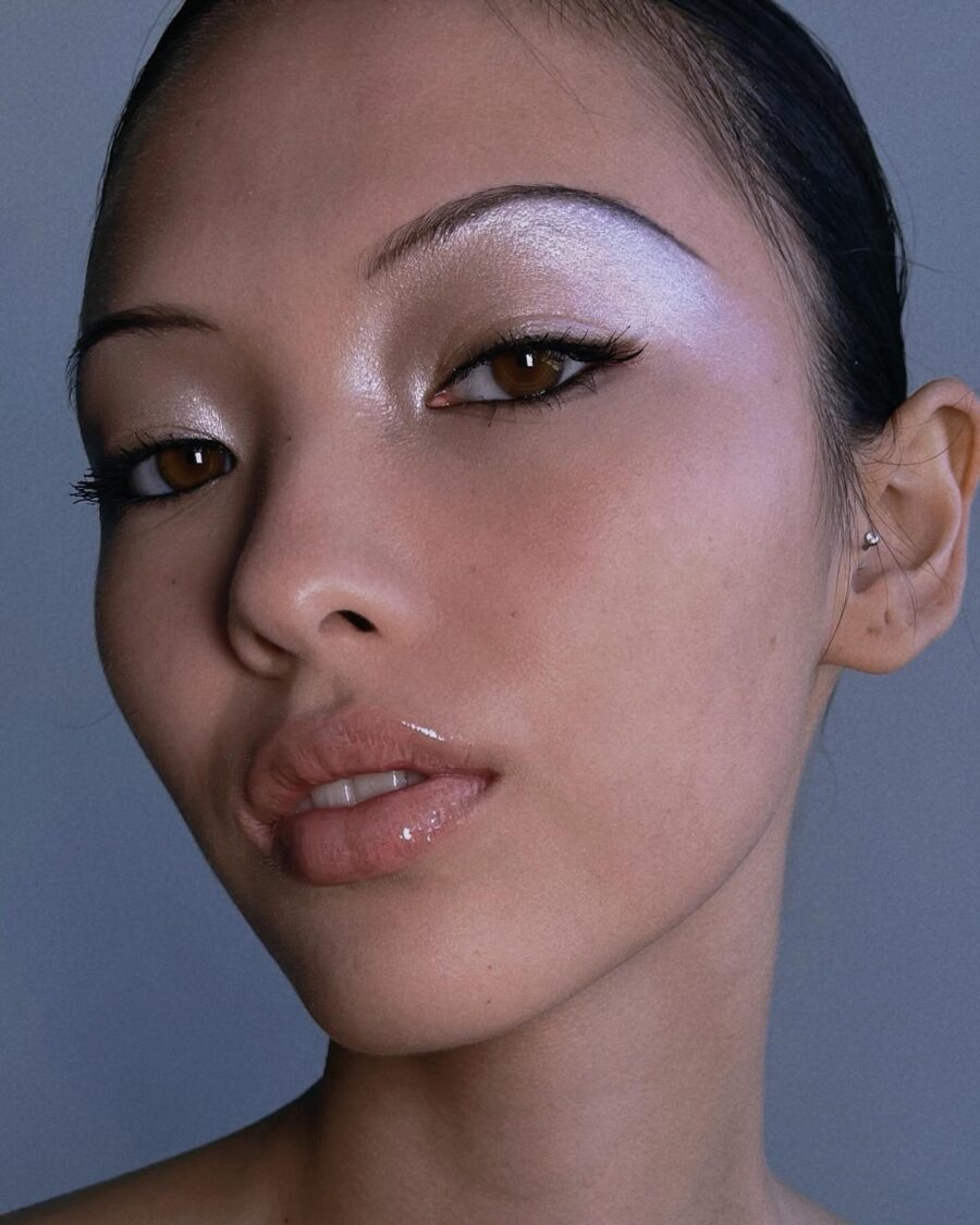 Radiant soft glam makeup with shimmering accents