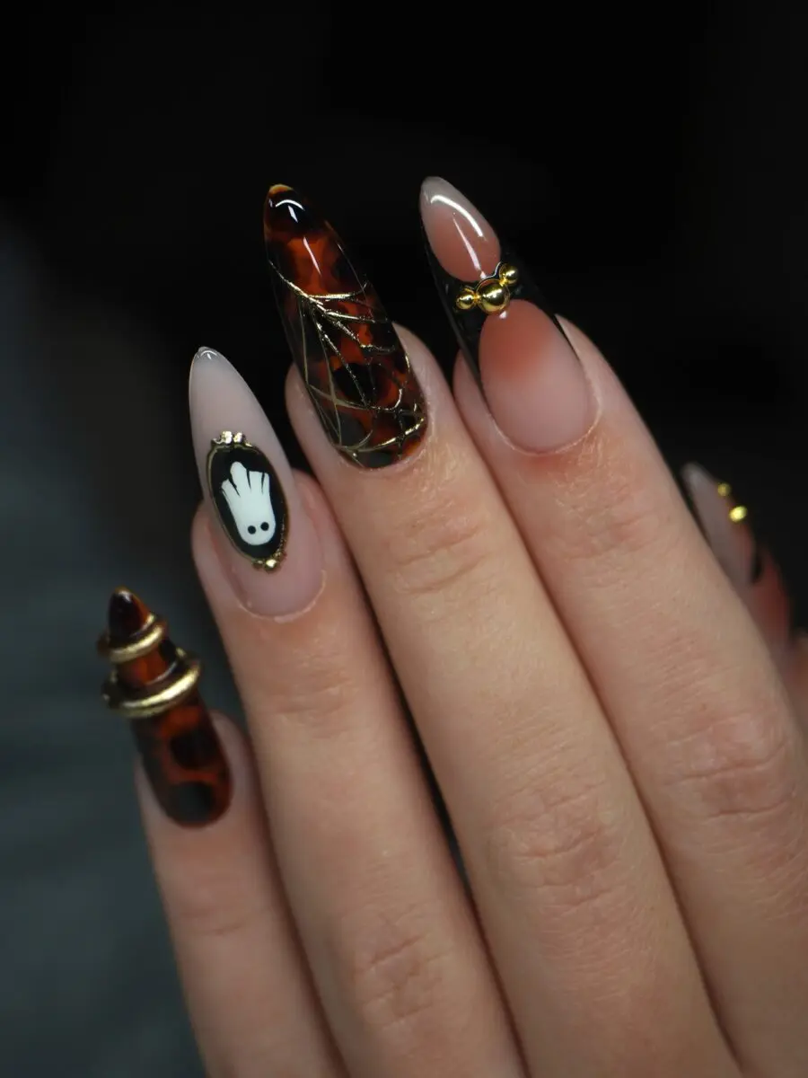 Unique Black and Orange Halloween Nail Art