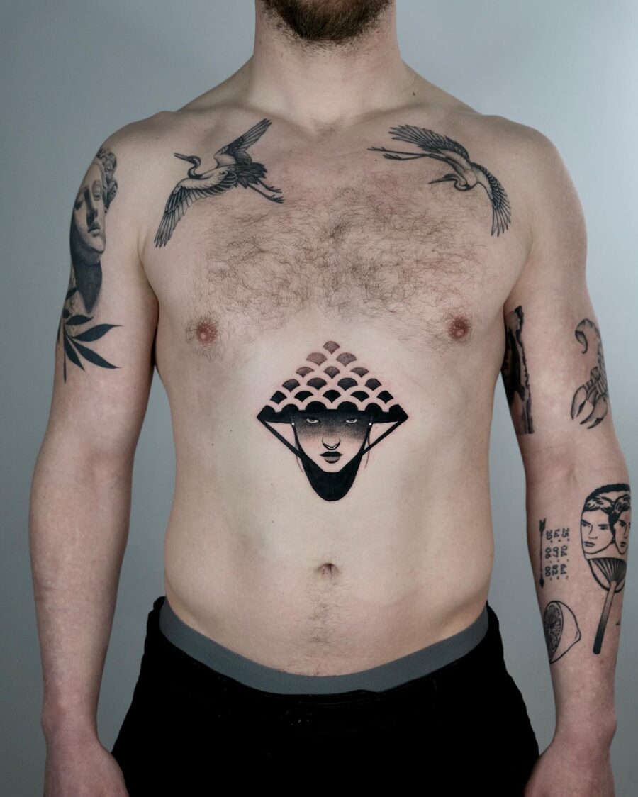Stunning Minimalist Stomach Tattoo Design