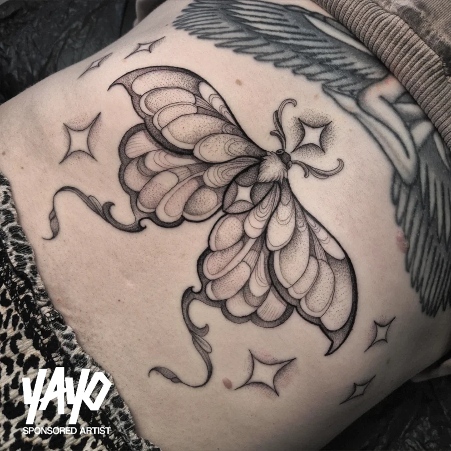 Elegant Butterfly Tattoo on Stomach