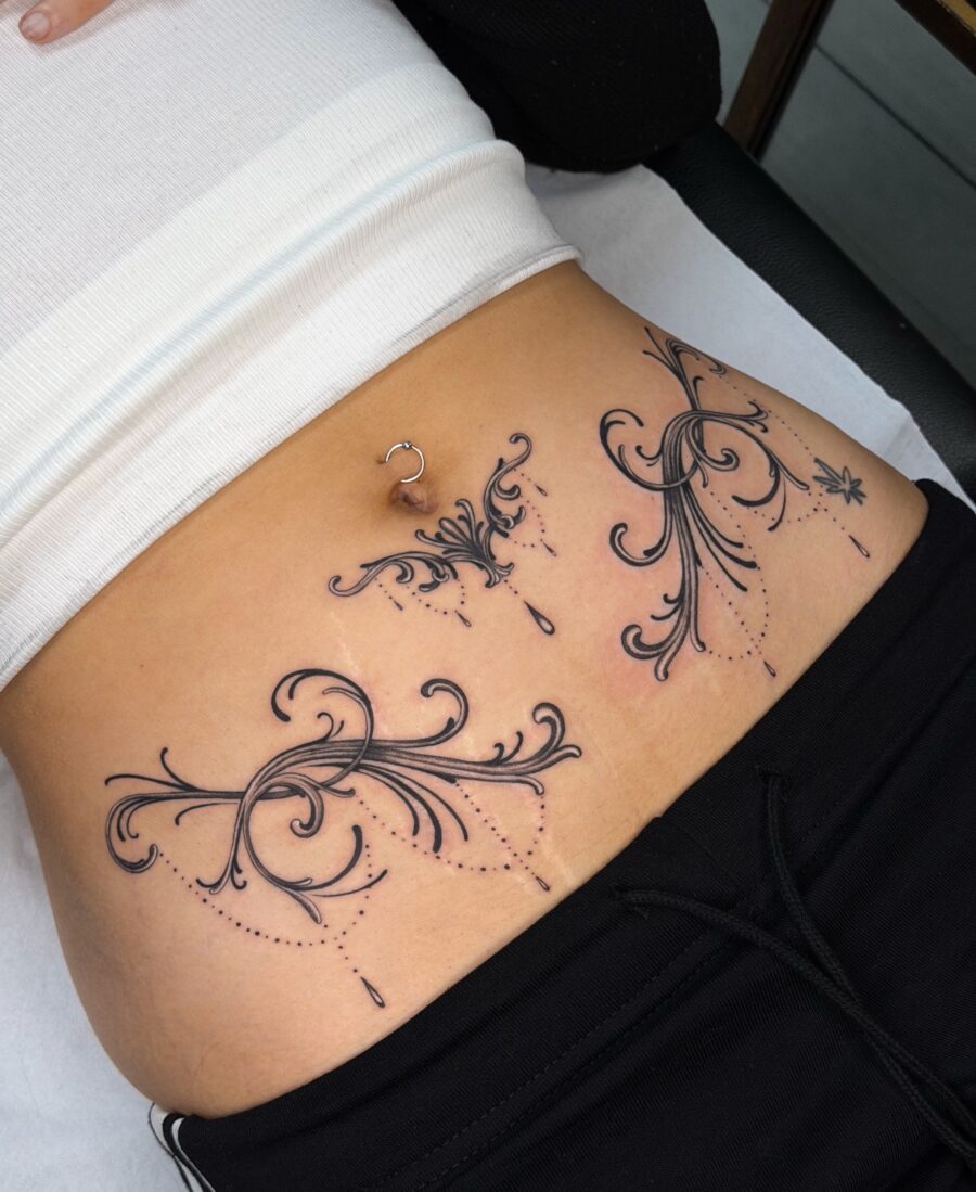 Elegant intricate designs on the stomach