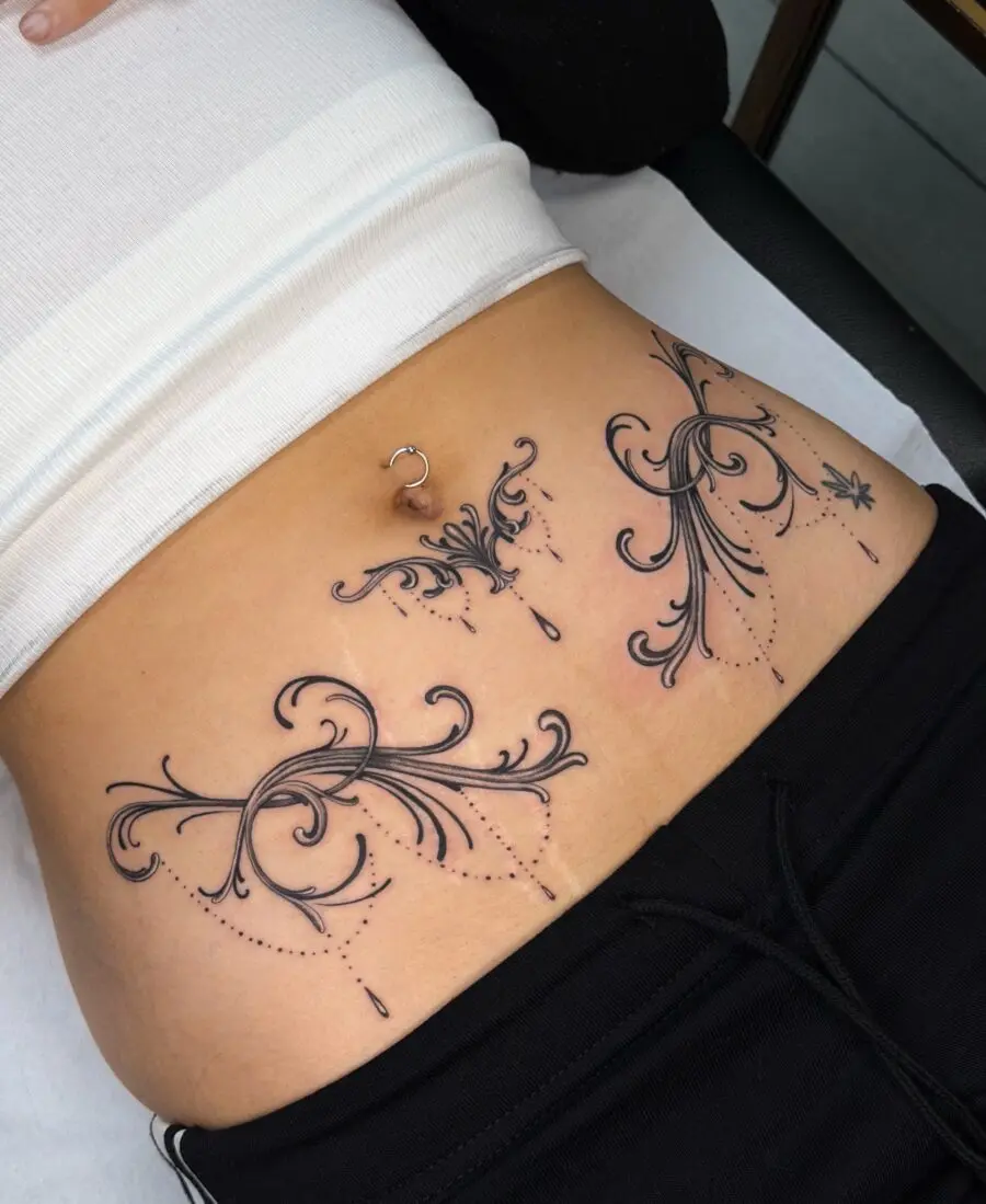 Elegant intricate designs on the stomach