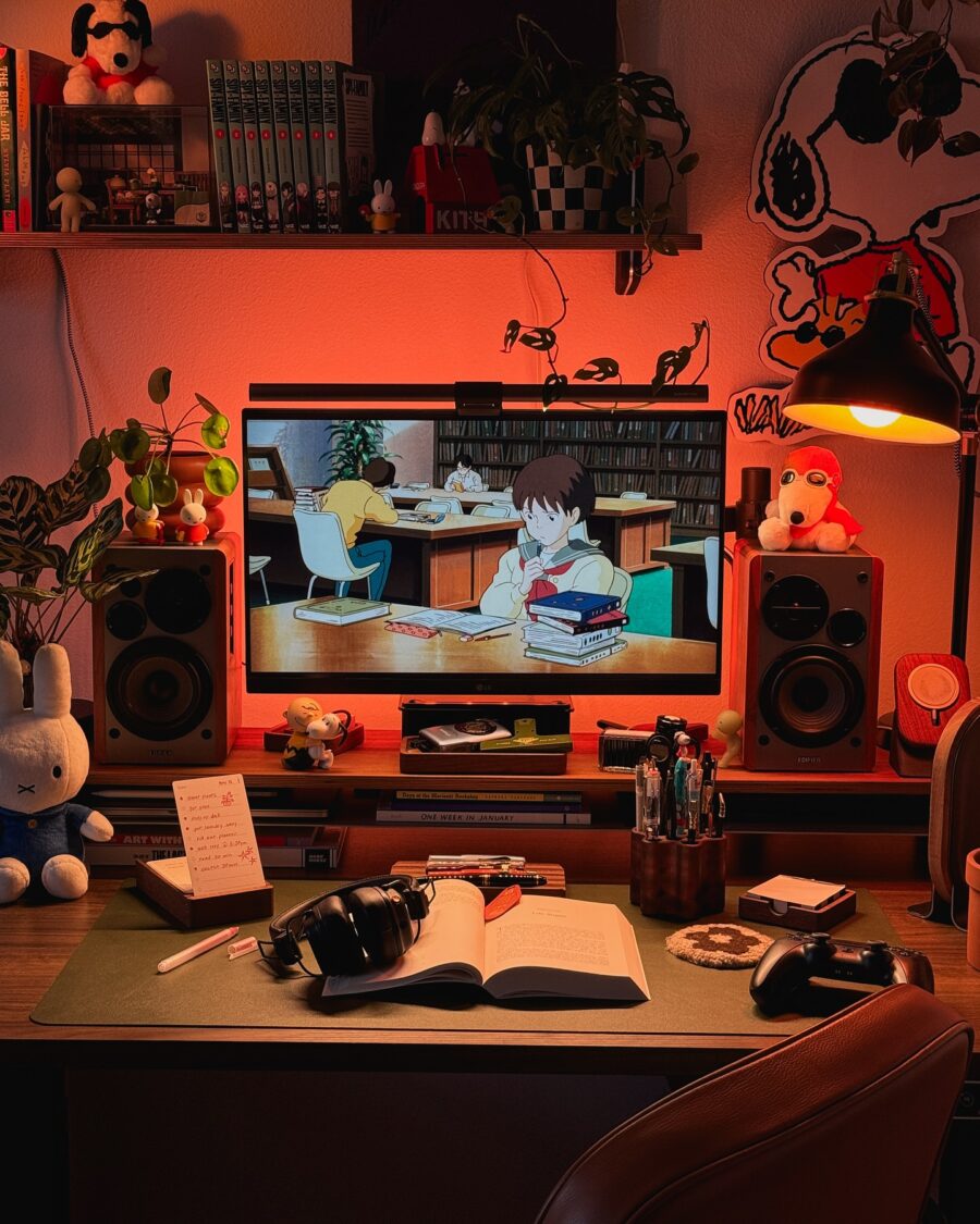 A vibrant study desk with anime inspiration