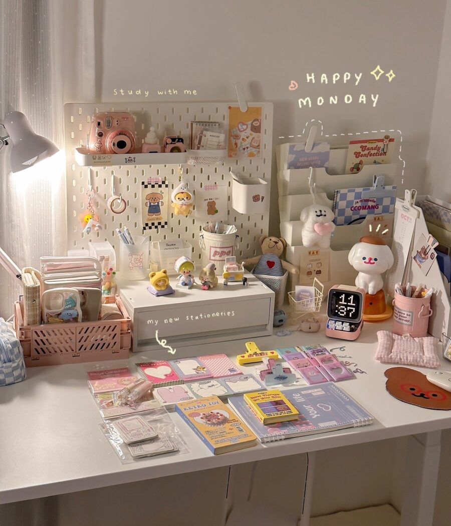 Charming study desk filled with cute stationery essentials