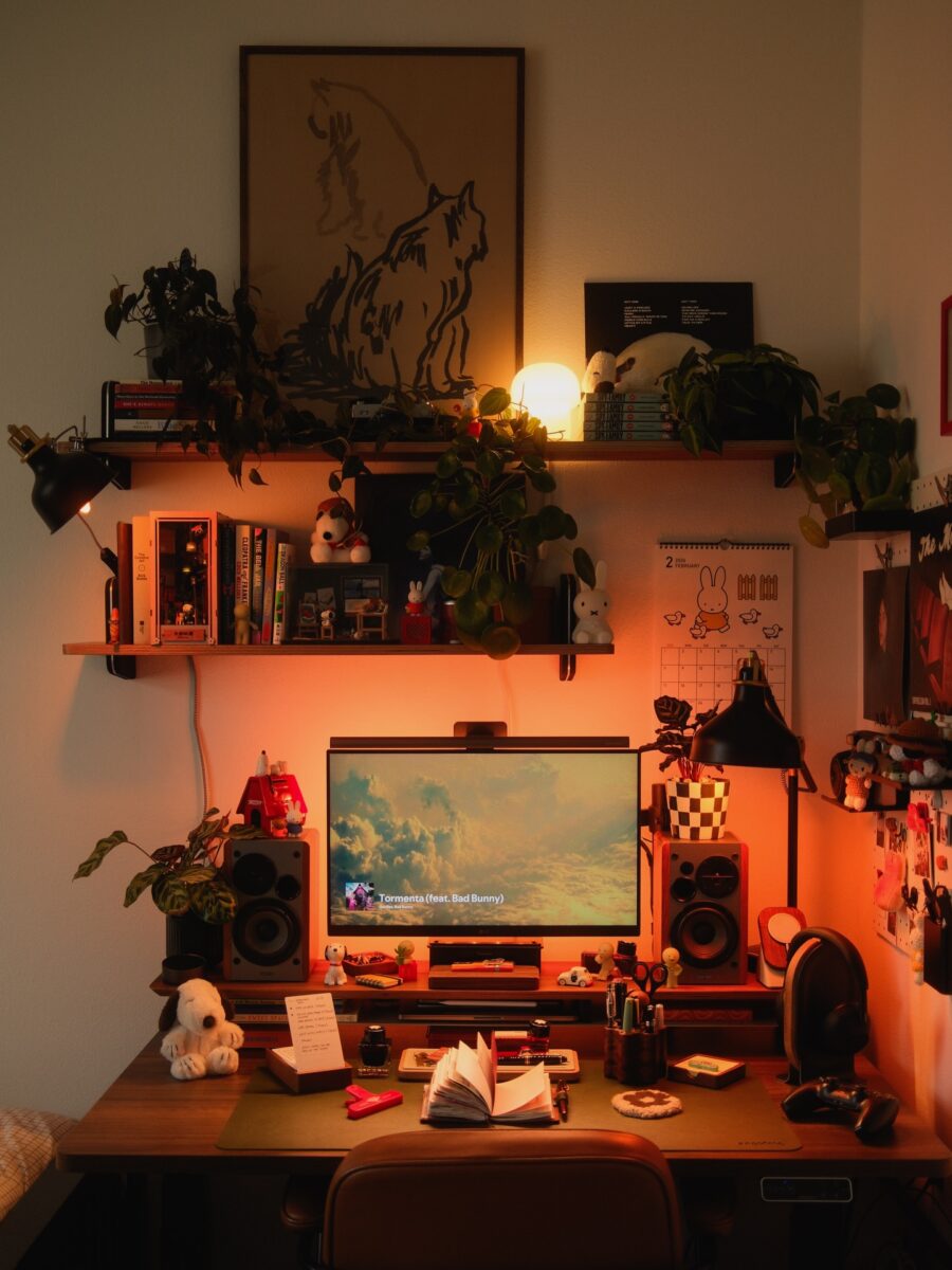 Warm and inviting study desk setup
