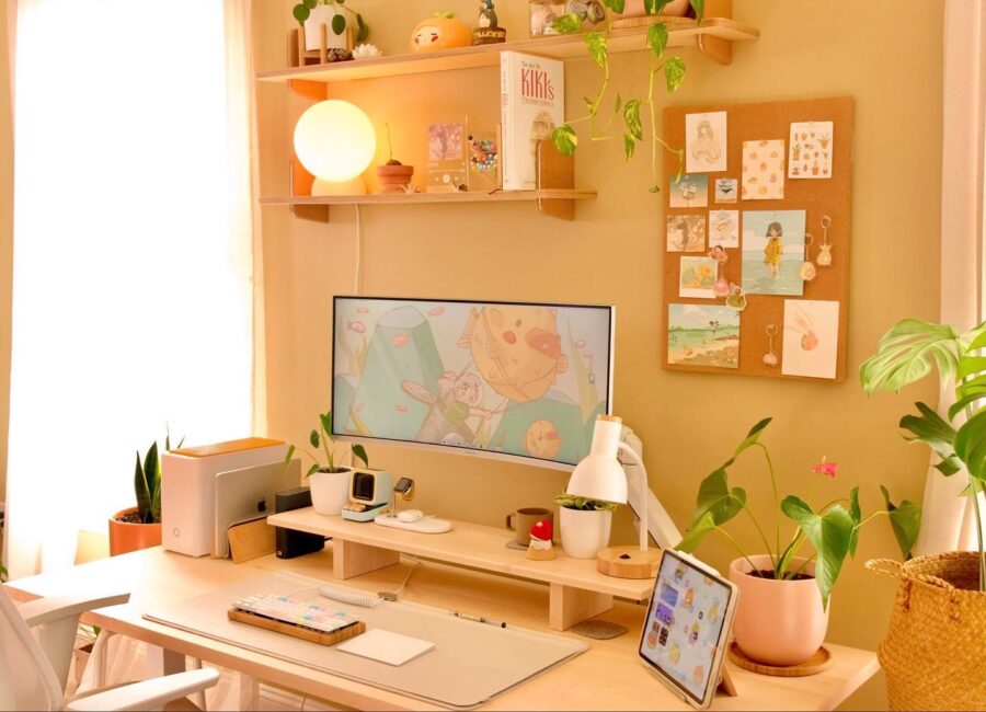 Charming study desk with playful decor accents
