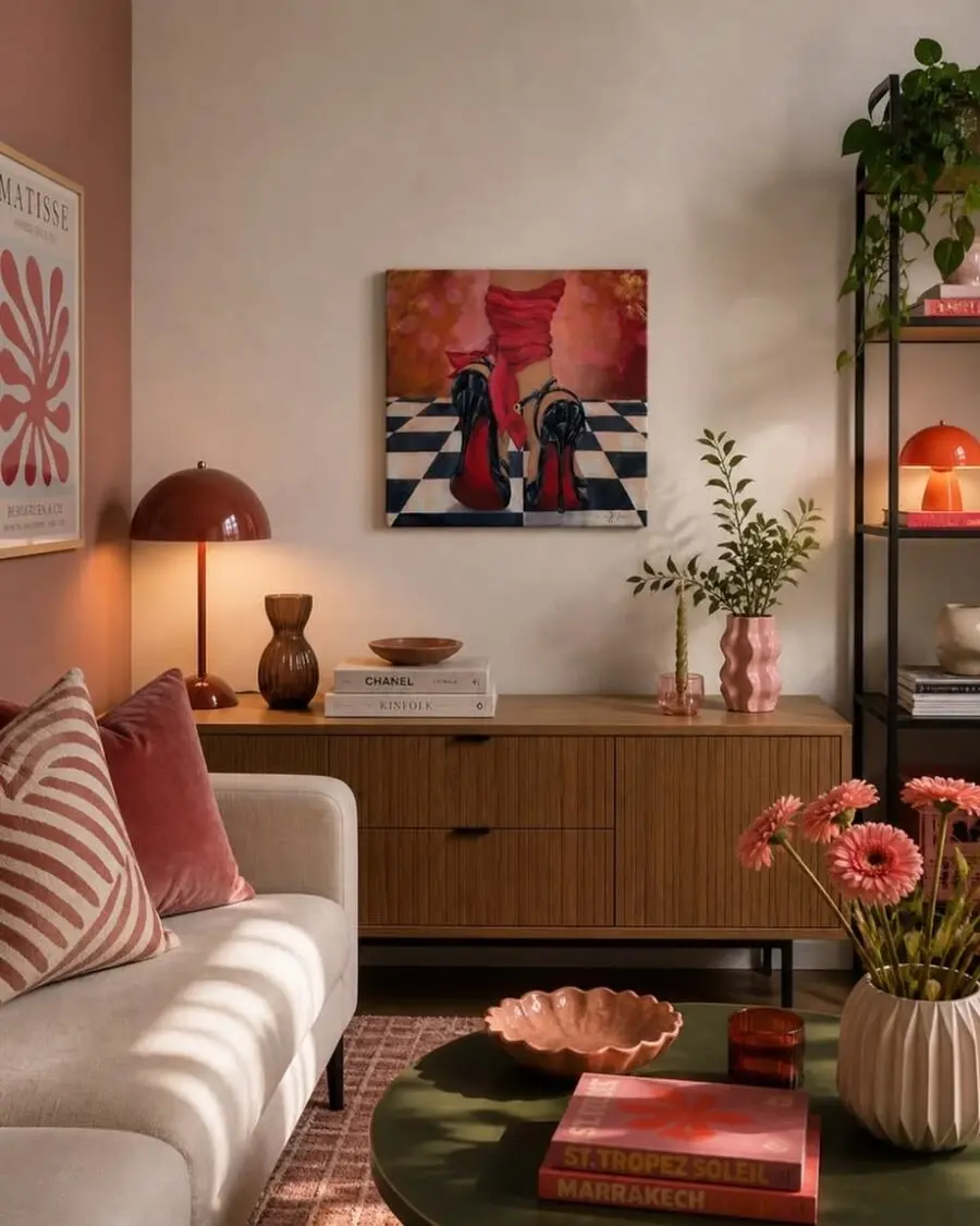 Chic coffee table decor with vibrant art