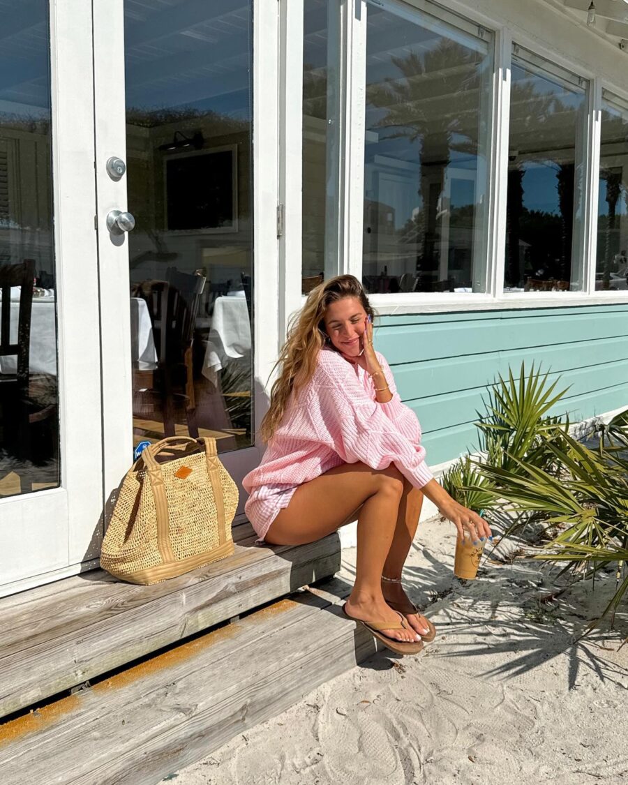 Chic beach vibes in a cozy oversized shirt
