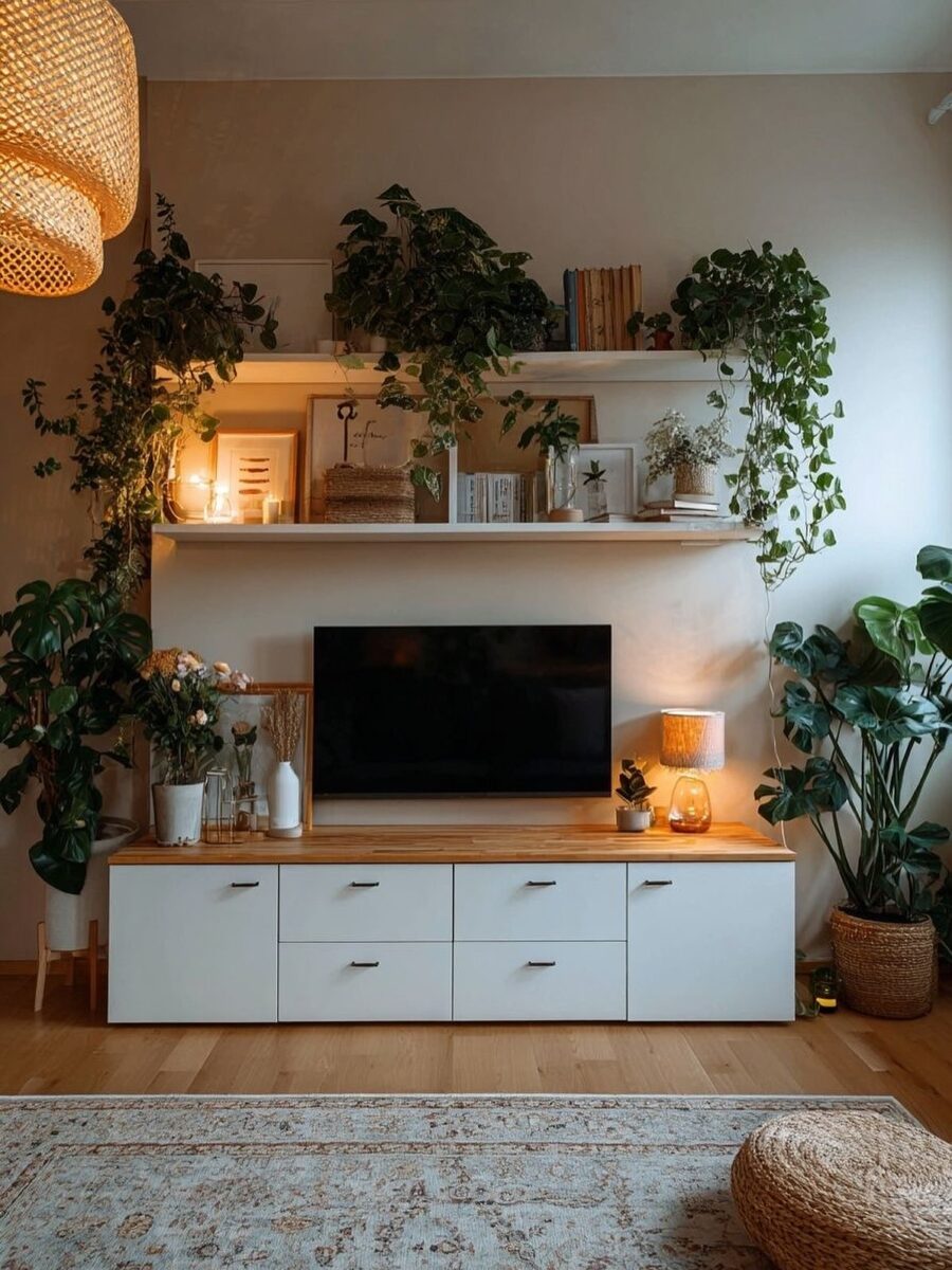 Chic and Cozy TV Unit with Greenery