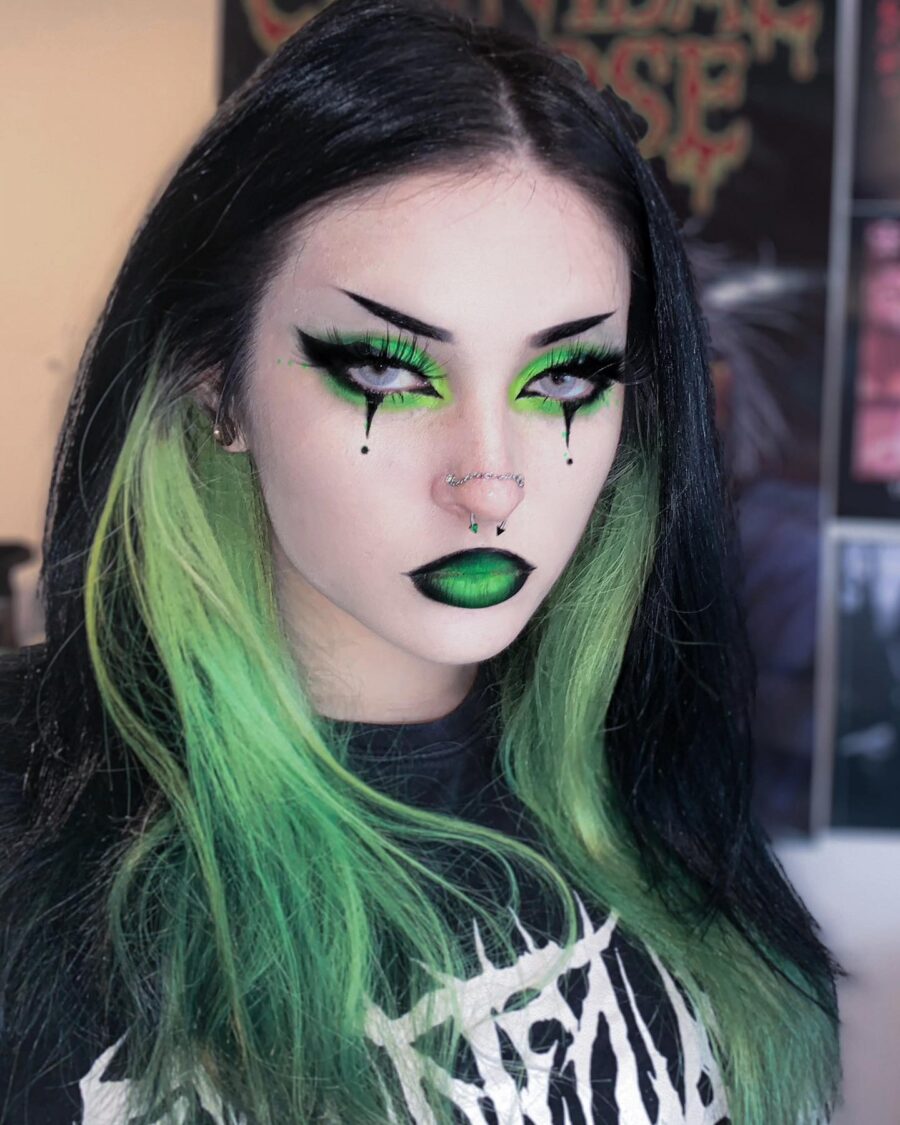 Striking green and black gothic glam look