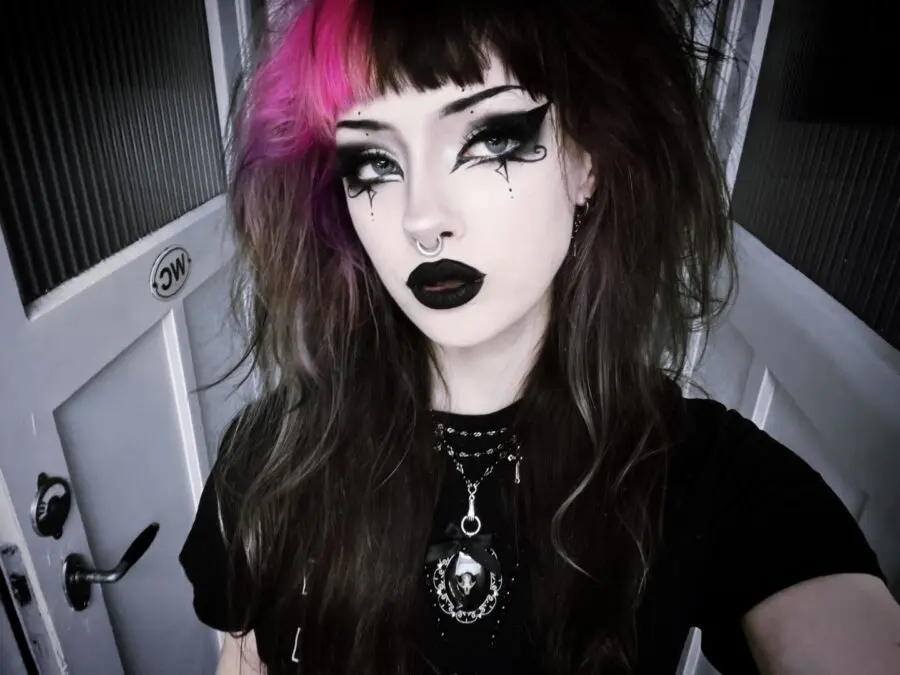 Dramatic goth makeup with colorful accents