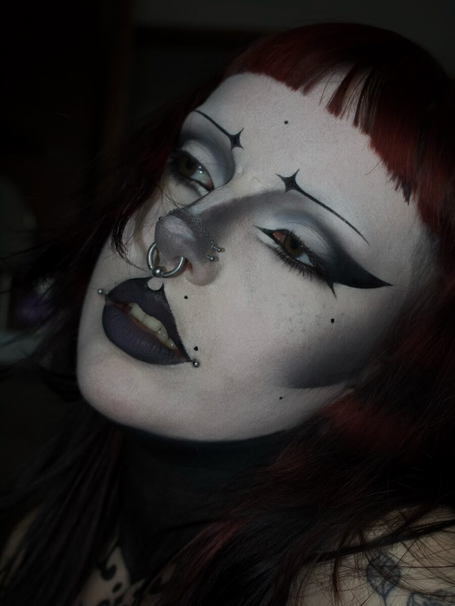 Striking pallid look with dark accents