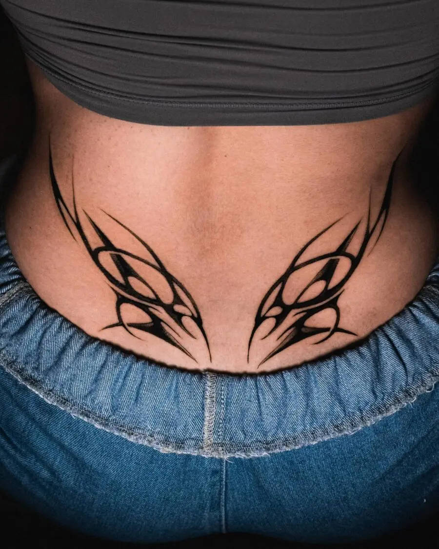 Bold black flame design accentuating the lower back