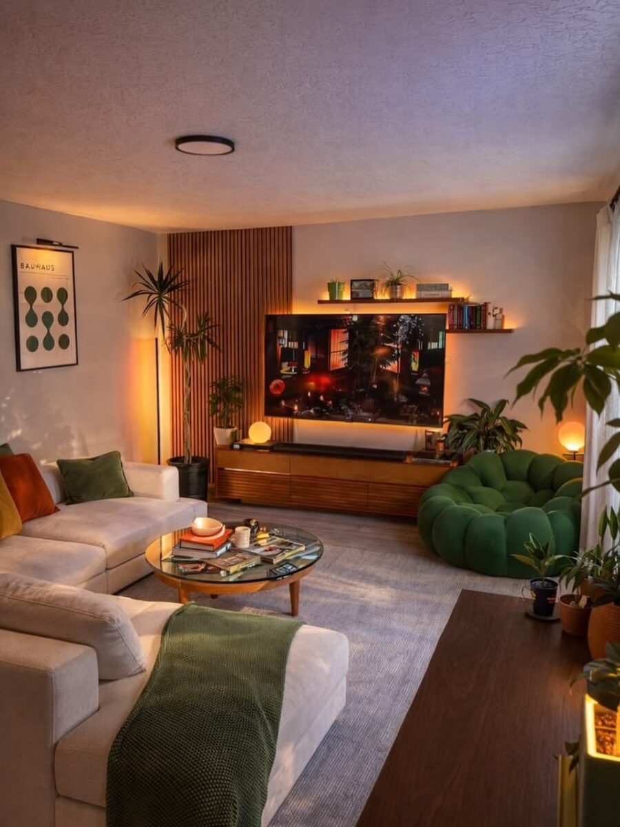 Inviting living room with vibrant decor accents