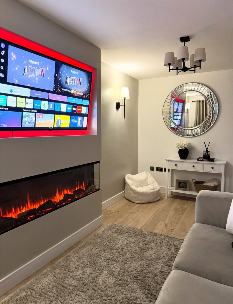 Sleek TV Unit with Cozy Ambiance